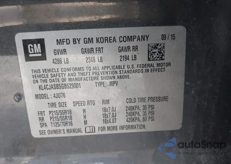 2016 Buick Encore z USA, uszkodzony, nr VIN KL4CJASB5GB529001